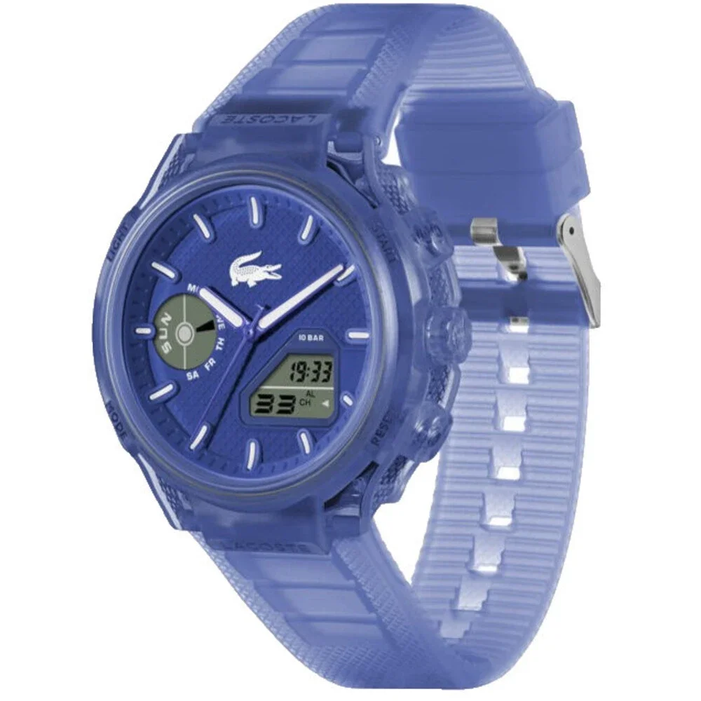 LACOSTE LC33 2011429 BLUE DIAL & SEMI TRANSPARENT SILICONE STRAP 45MM MENS WATCH